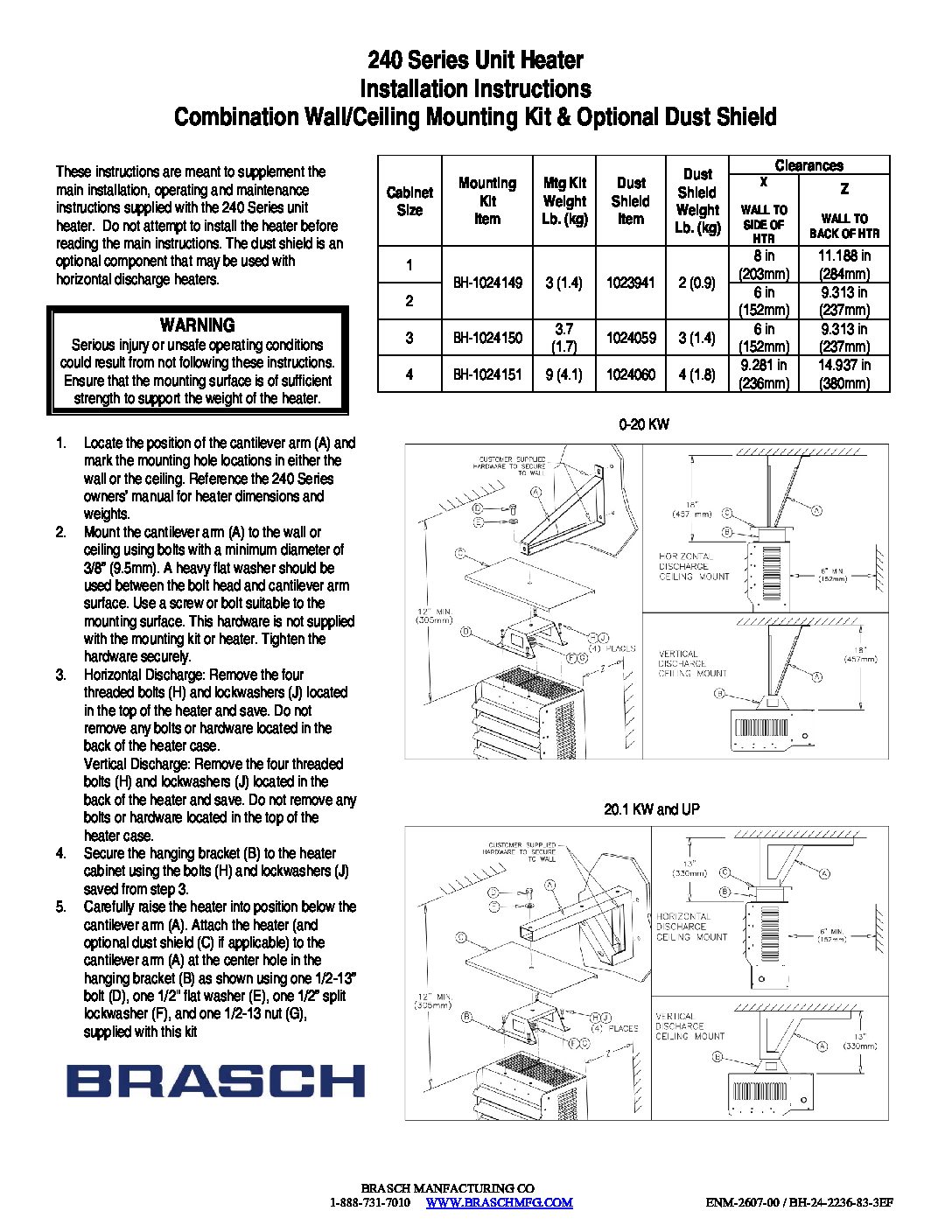 240 Series Wall/Ceiling Mounting Bracket - Brasch Manufacturing Company,  Inc.